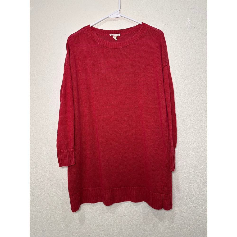 Eileen Fisher Red‎ 100% Organic Linen Knit Crew Neck Tunic Sweater Womens S/P